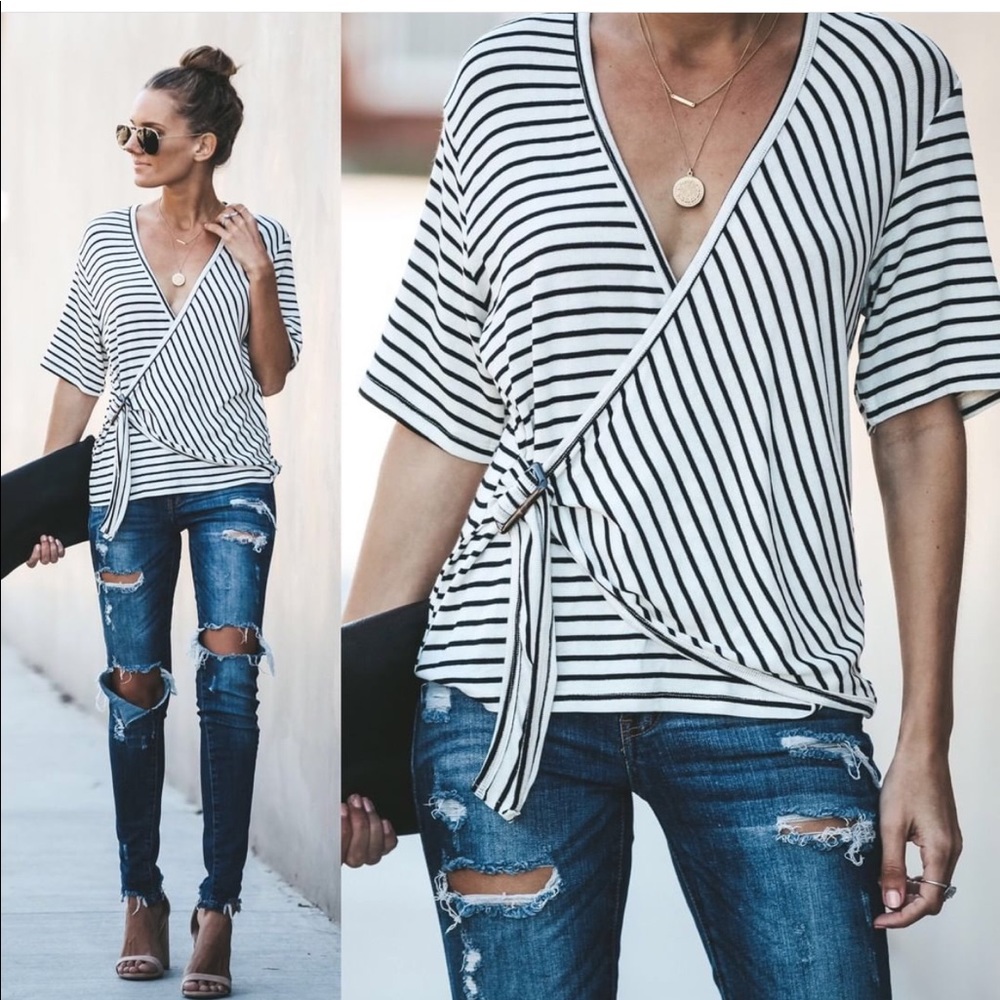 Striped Knitted Wrap Top